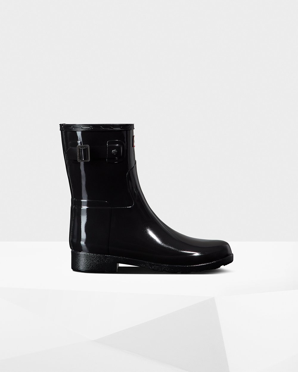 Womens Short Rain Boots - Hunter Refined Slim Fit Gloss (31TVRYWCZ) - Black